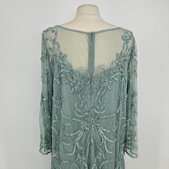 Pisarro Nights Women's Beaded Illusion Neck Gown Size 20 Formal Dress Mint Green - Picture 10 of 16